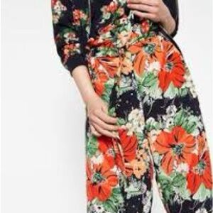 ZARA High Waisted Wide Leg Floral Pants Black Red Green Women’s Large